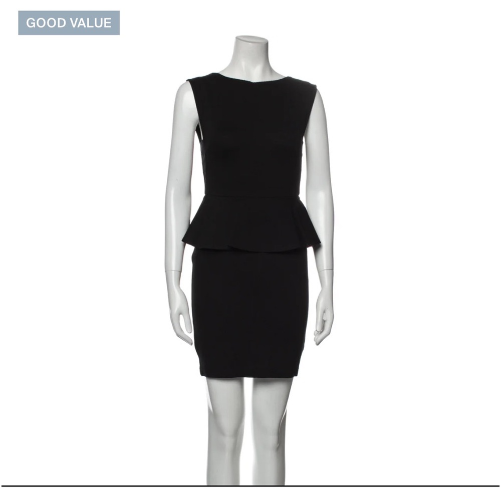 Alice+Olivia Black Bateau Neckline Mini Dress with Ruffle. Black. Size 0